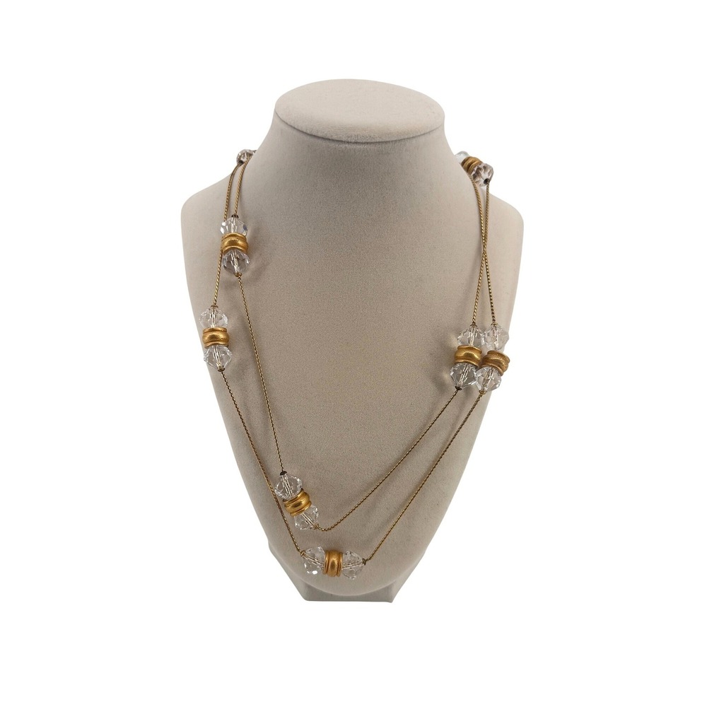 Anne Klein Gold‎ Tone Long Station Necklace Clear Faceted Beads